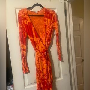 Red floral wrap dress Medium